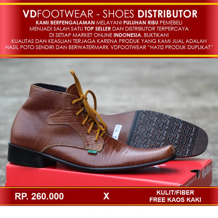 SEPATU PANTOFEL PRIA KULIT KICKERS BOOTS TALI TAN