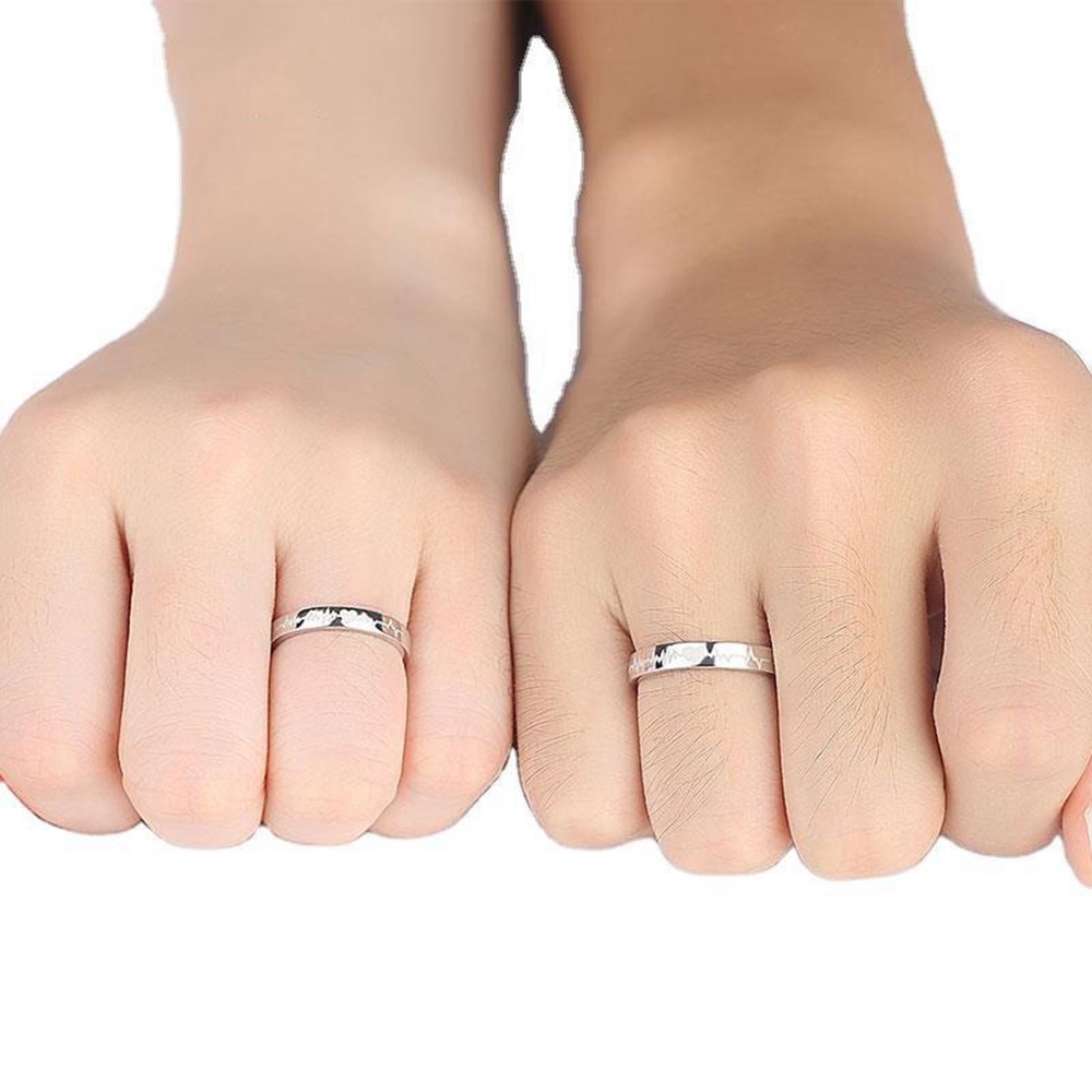 2pcs / set Cincin Jari Telunjuk Model Terbuka Desain Detak Jantung Untuk Pasangan