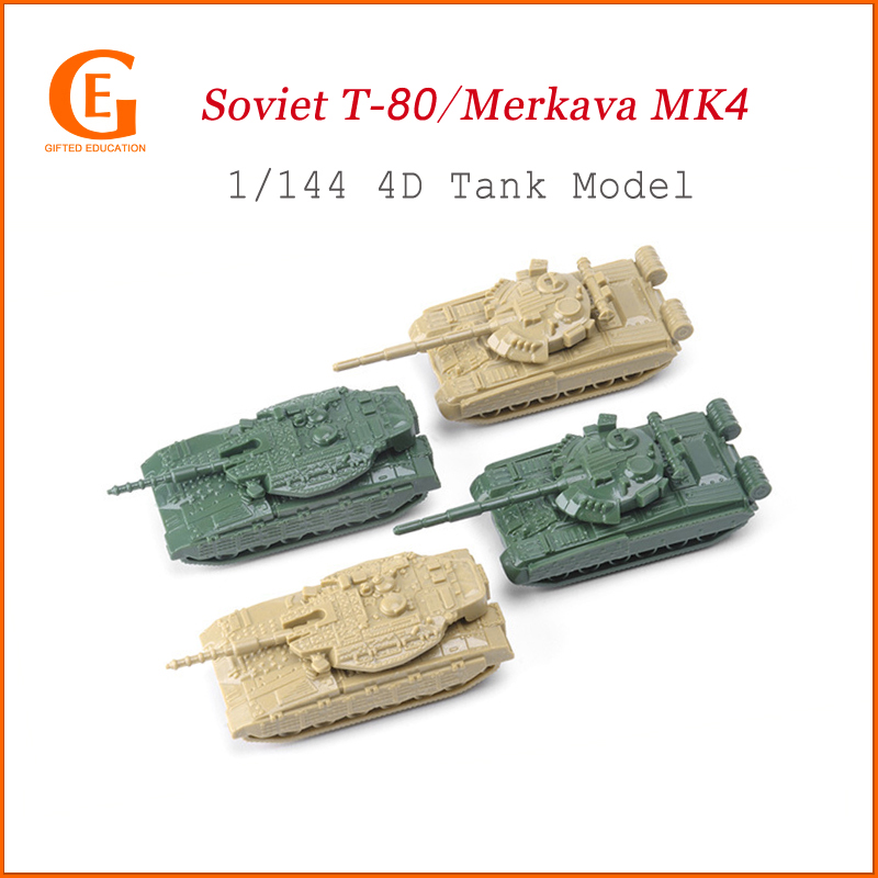 4Pcs Mainan Model Tank Tempur Soviet T-80 Israel Merkava MK4 Mini 4D Finished 1 / 144 Dengan Bola Baja