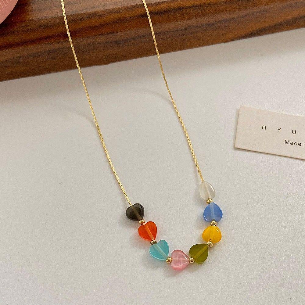 Mxbeauty Kalung Wanita Warna-Warni Buatan Tangan Hati Manik-Manik Kristal Fashion Perhiasan