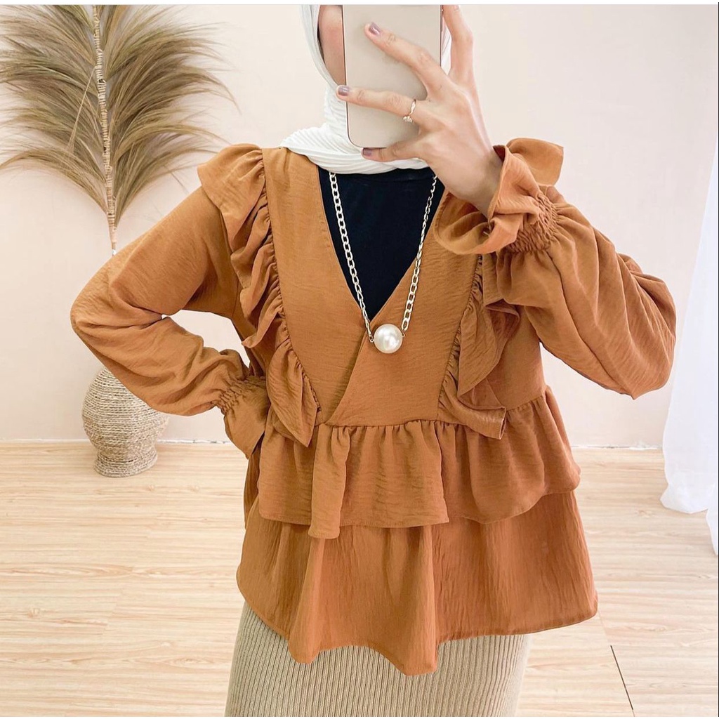 1KG MUAT 5PCS | OLIVER BLOUSE RUFFLE RAYON CRINCKLE PREMIUM HITS OOTD SELEBGRAM FASHION GROSIR