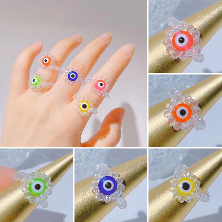 Cincin Manik-Manik Kristal Mata Biru handmade Untuk Pria Dan Wanita