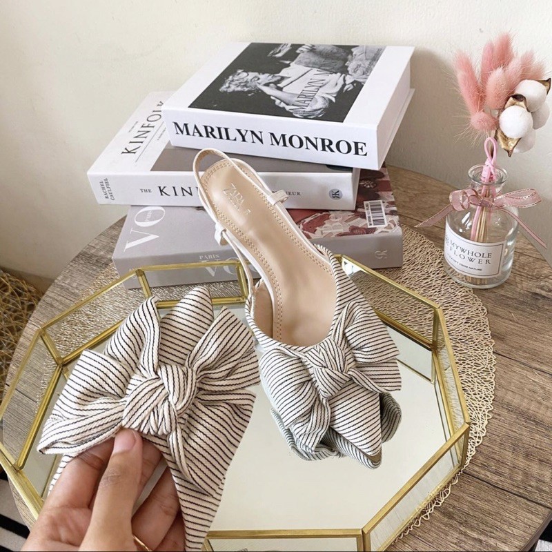 Sandal Wanita ZARA ZR-322 Stripes Bow Heels