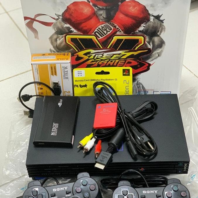 SALE PAKET KOMPLIT PLAYSTATION PS2 SONY FAT + HDD 80GB + 2 STIK GETAR