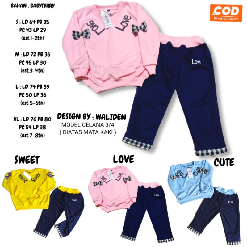 stelan anak perempuan SET LOVE SET KIDS setelan anak perempuan celana 3/4 1-5 Tahun