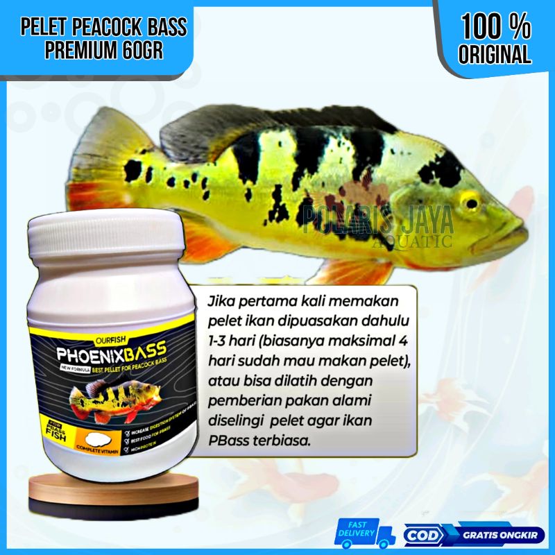 PELET PAKAN IKAN PREDATOR PEACOCK BASS PBASS MONO PHOENIX BASS 60GRAM