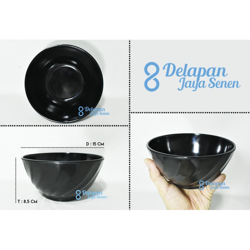 Mangkok Jepang| Mangkok Ulir|Mangkok Melamine Hitam 6 Inch UNICA M9060