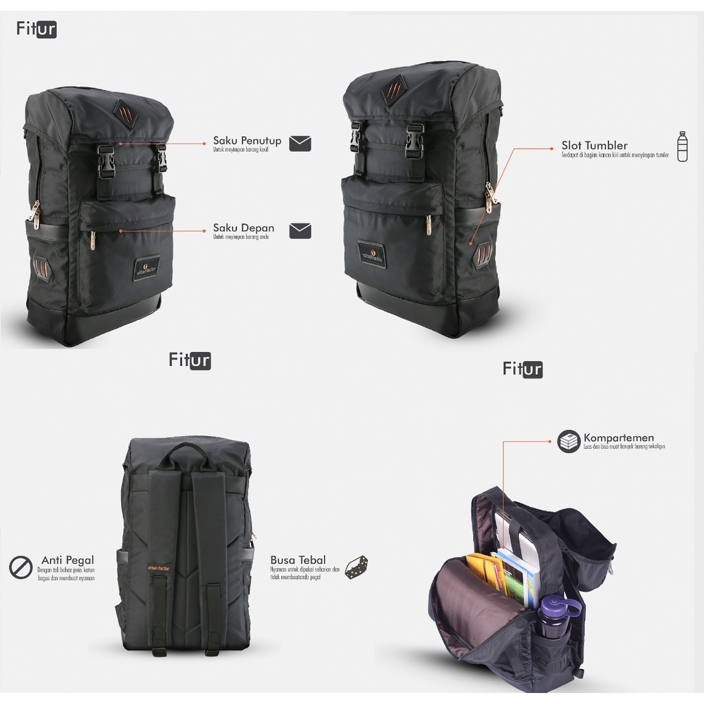 ROUTE BLACK |ManNeedMe x URBAN| Tas Ransel Pria Wanita Tas Backpack ORIGINAL