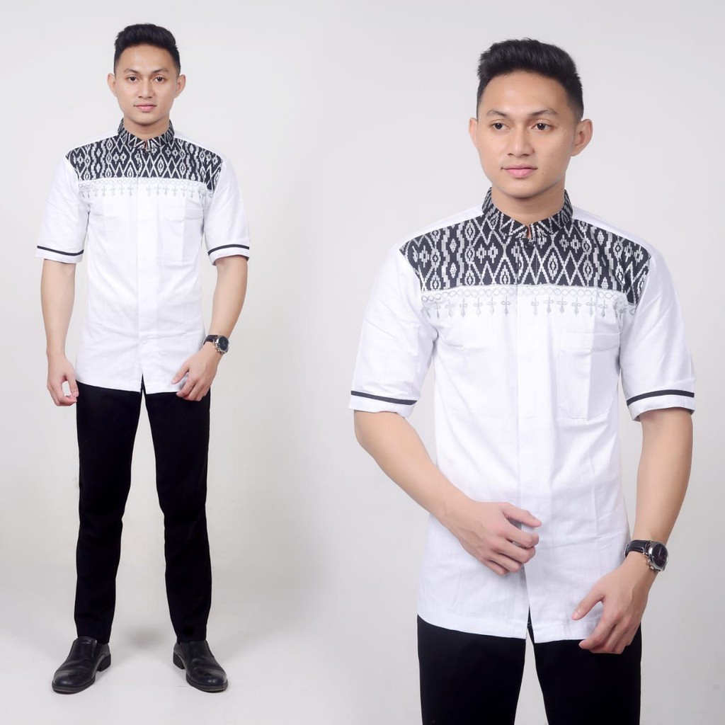  Baju  Koko muslim Pria  bordir jaring putih Shopee  Indonesia