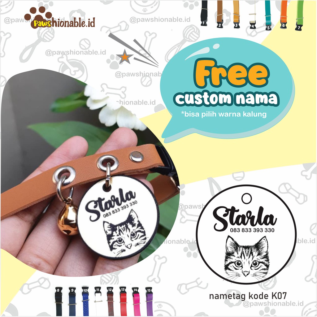 K07 - Kalung Custom Nama Kucing PU Leather/Kulit Sintetis