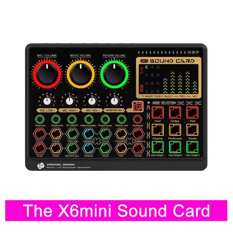 Gro X6mini Multifunctional External Live Sound Card Mixer Card Voice Changer