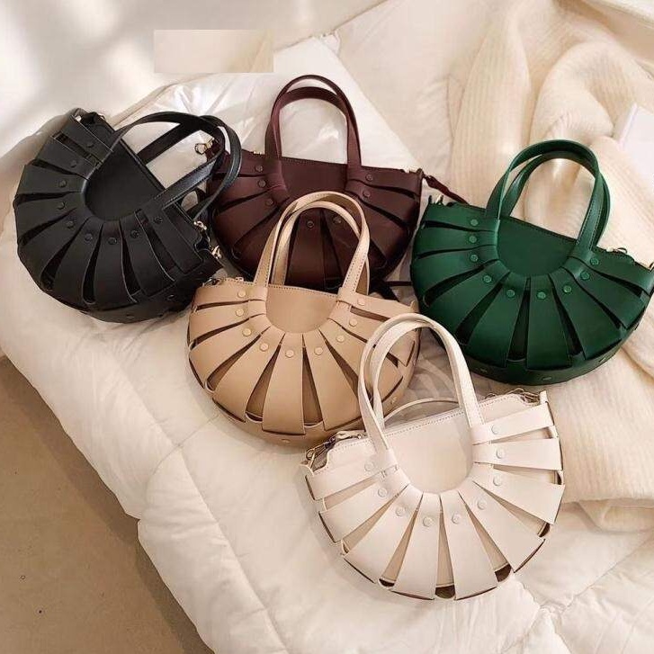 BJ61735 - BLACK/COFFEE/GREEN/KHAKI/WHITE - TAS SLEMPANG OVAL JINJING TOTEBAG HANDBAG TAS WANITA FASHION IMPORT MODIS ELEGAN TERMURAH TERLARIS TERBARU BAGSTORE JAKARTA TAS BATAM ZCJ1735