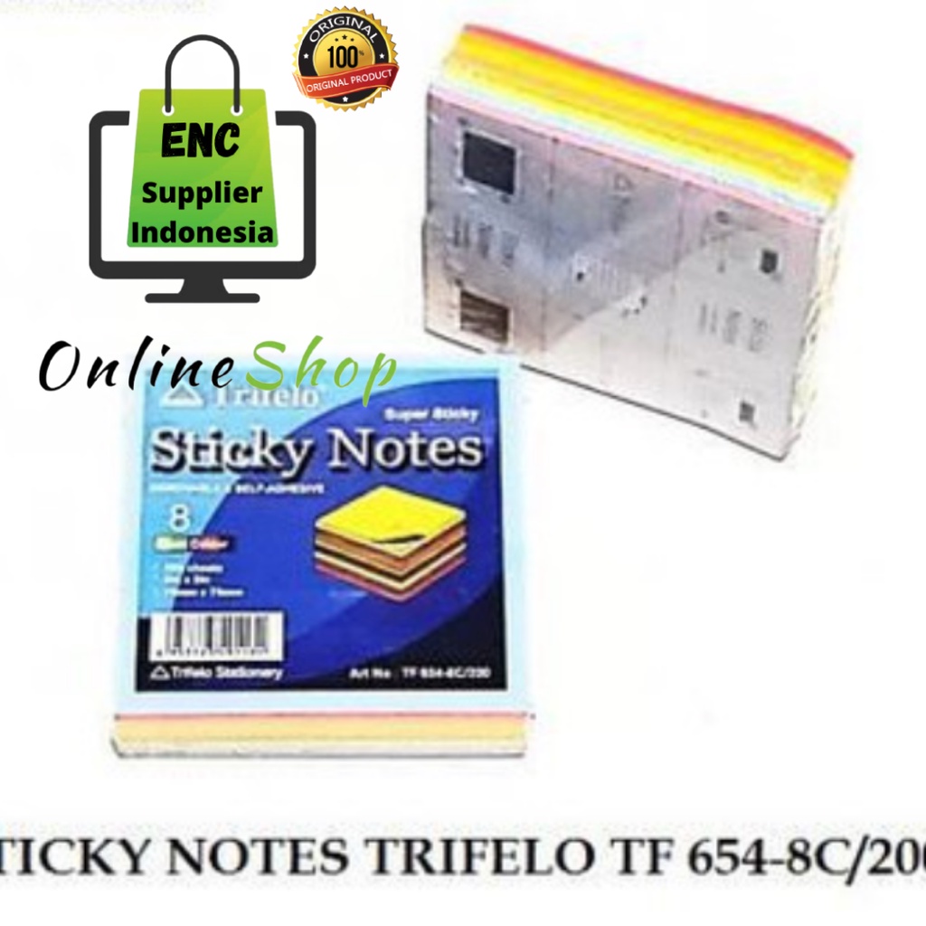 

trifelo 200 lembar tf-654-8 8 warna post it sticky on notes memo 654-8 tf 654 8c 76x76 mm per pak - enc.sup