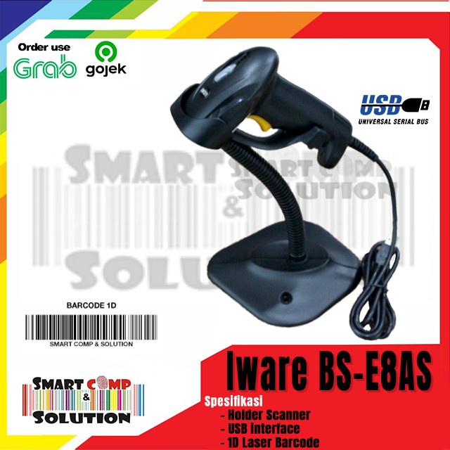 Scanner Barcode Iware BS E8AS / BS-EA8S / BSEA8S 1D USB Plus Stand