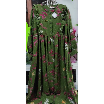 WDAqifa Fashion Gamis Sulam Original Frilla Cringkle Ruby Sulam Ready Army