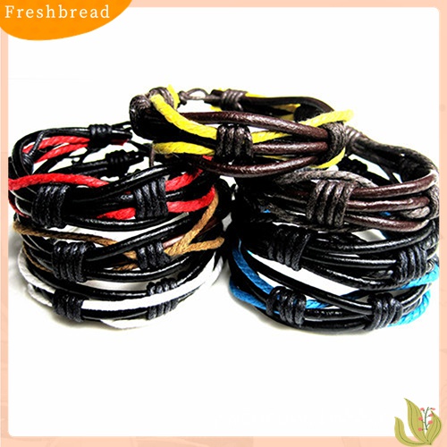 [TERLARIS]Men's Women's Braided Tribal Multilayer Bangle Faux Leather Cuff Bracelet Gift