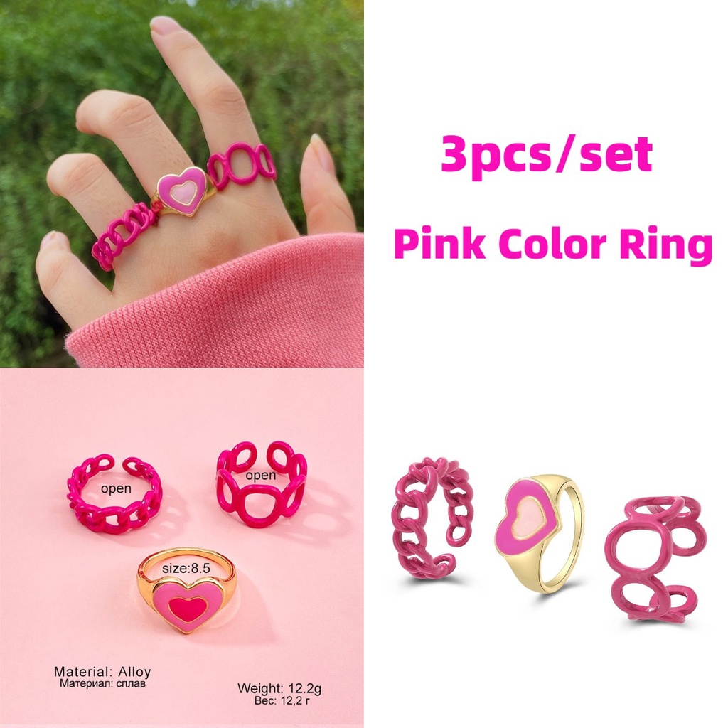 【COD Tangding】3pcs / SET Cincin Jari Telunjuk Bentuk Hati Bahan Logam Untuk Wanita