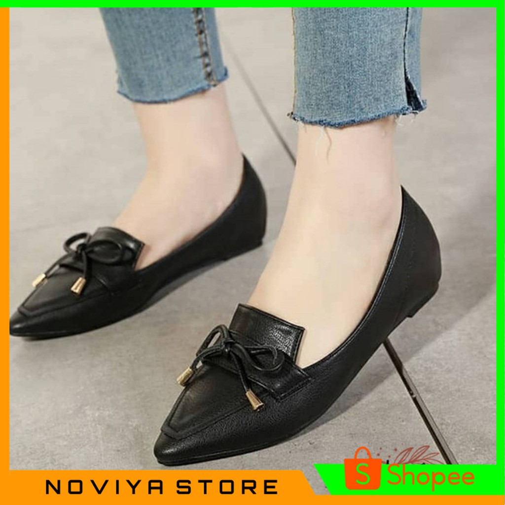 Vahn SUKI Sepatu Flat Shoes Kerja Wanita Casual Santai Hitam Abu FMD05