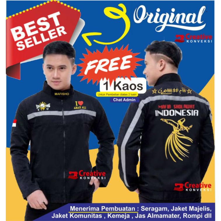 GRATIS NAMA | JAKET MAFISHO / Mafia sholawat Indonesia / Abah Ali / Jaket majlis / Jaket Majelis