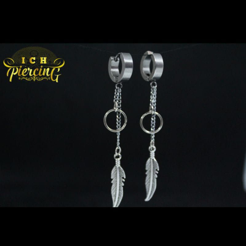 TERLARIS Anting Tindik dan Jepit Style Fashion Pria wanita Korea Model bulu Rantai