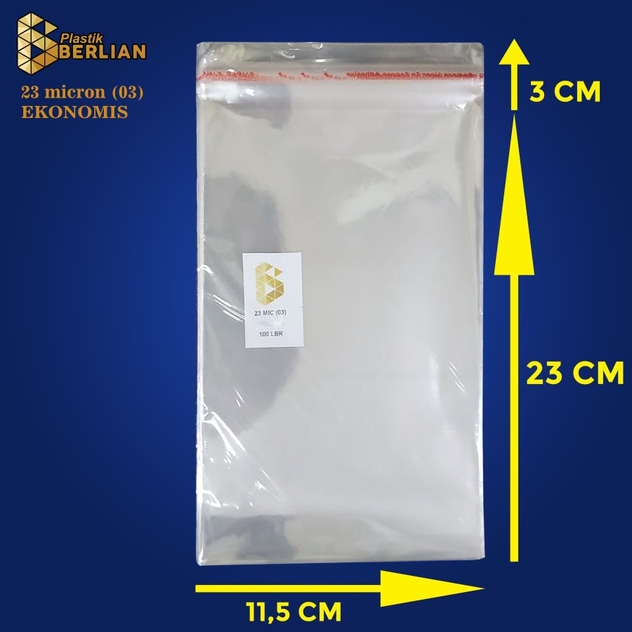 

11,5 x 23cm Plastik OPP EKONOMIS 23micron (100 lbr) (lem/seal)
