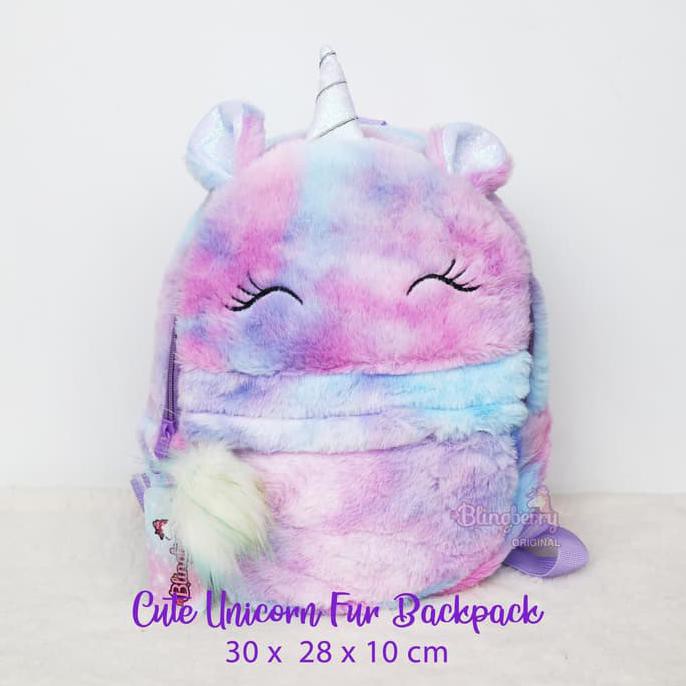 TAS BULU UNICORN PAUD TAS SEKOLAH ANAK PAUD TK TAS JUSTICE SMIGGLE - PURPLE POM