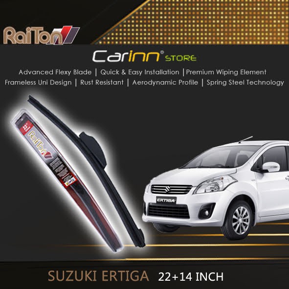 Raiton Sepasang Wiper Frameless Full Karet Kaca Depan Suzuki Ertiga 22" & 14" -2 Buah