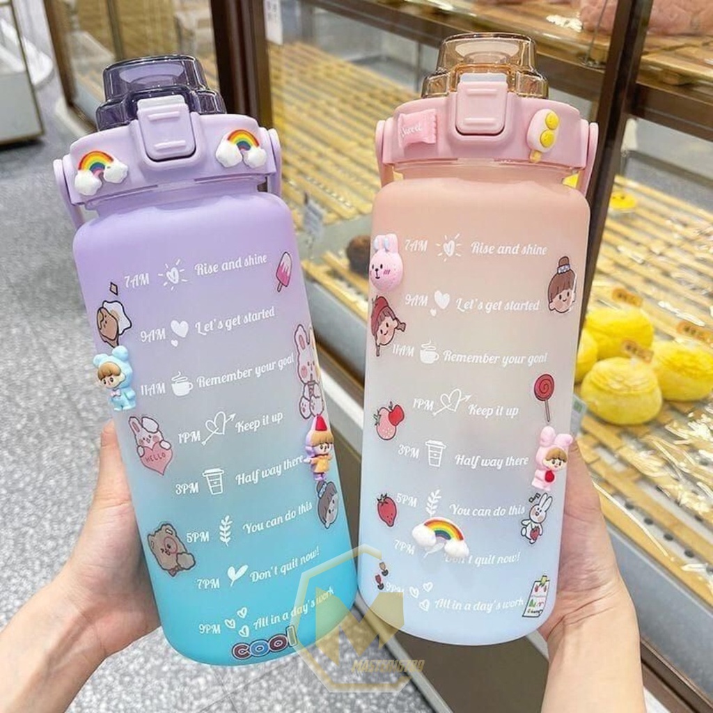 RT61 botol minum tumbler korea warna gradasi pelangi penanda waktu ukuran besar 2 liter 2000ml 2l MA2600