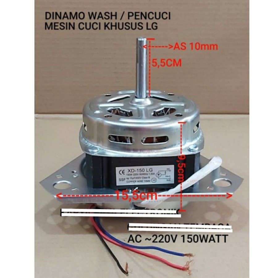DINAMO WASH MESIN CUCI LG 2 TABUNG as 10mm 135watt dan 150watt dibawah10kg GULUNGAN TEMBAGA|  MOTOR 