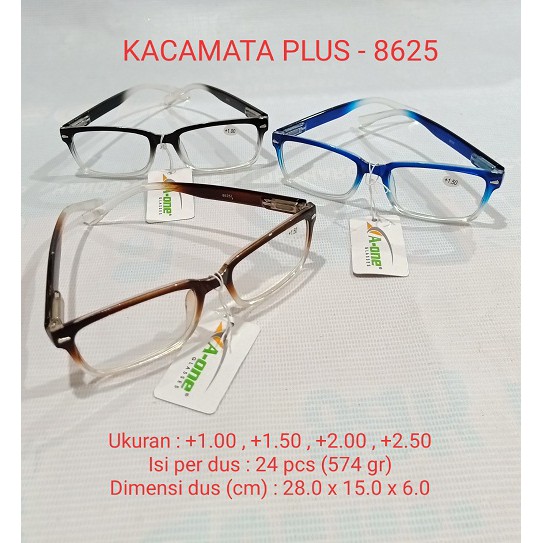 Kacamata Baca Plus (+) 8625 Pria / Wanita +1.00, +1.50, +2.00, +2.5