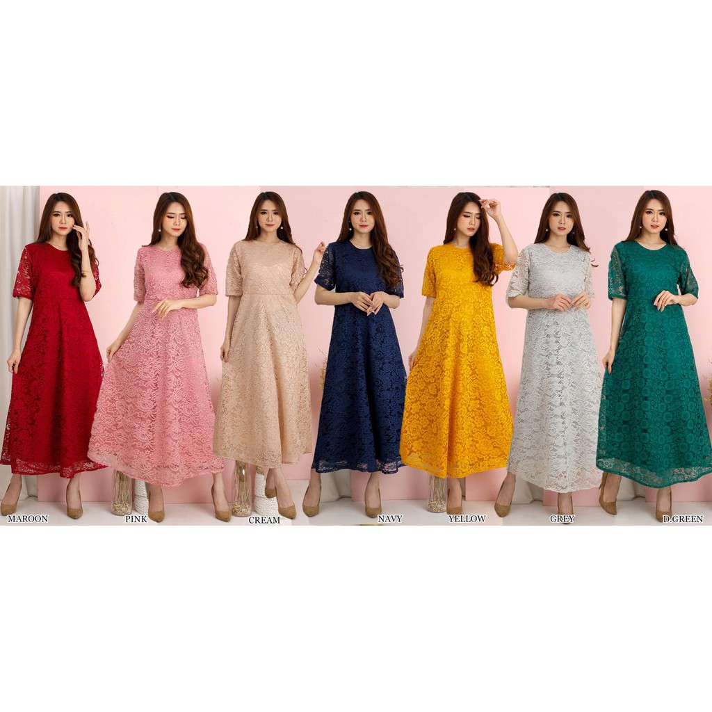 LONG DRESS YUNA BRUKAT CORNELI TULANG BROKAT CORD TIMBUL DRES PESTA NATAL