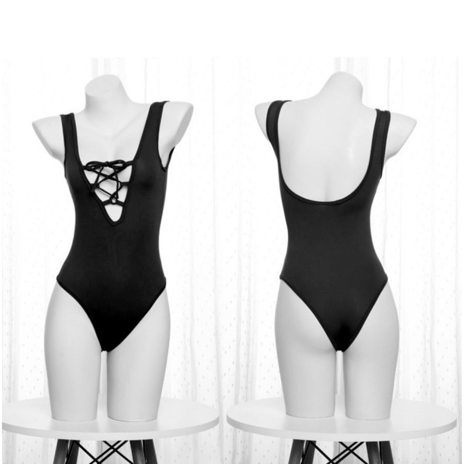 LI-105 black white swimsuit baju renang bikini jepang seksi cosplay - Hitam