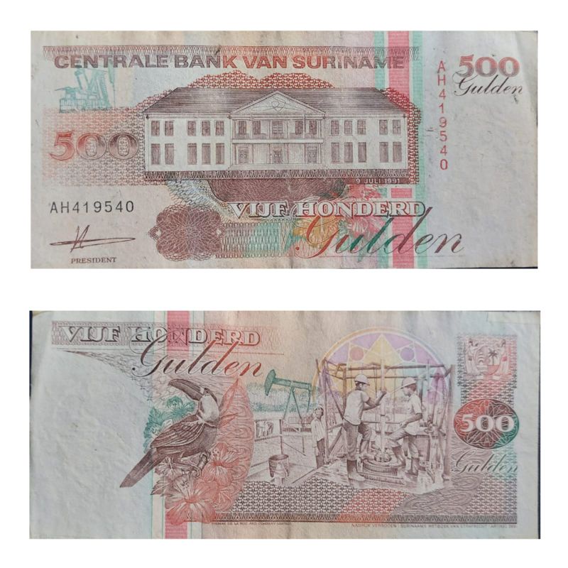 Uang Asing Negara Suriname 500 Gulden 1992 Kondisi Kertas  VF Utuh Renyah Dijamin Original 100%