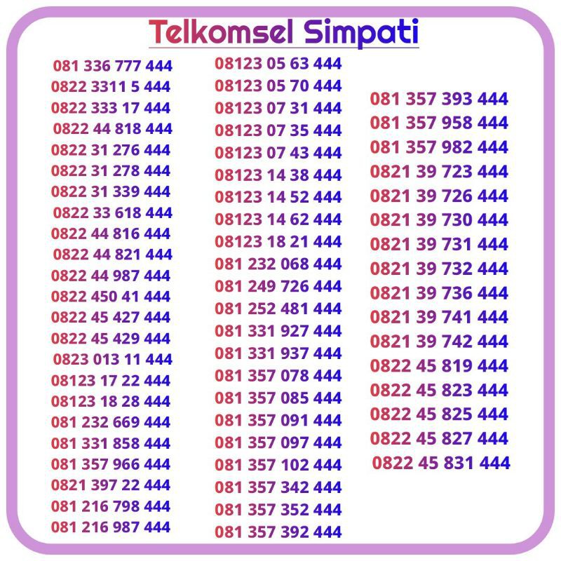 nomor cantik telkomsel simpati tripel 444