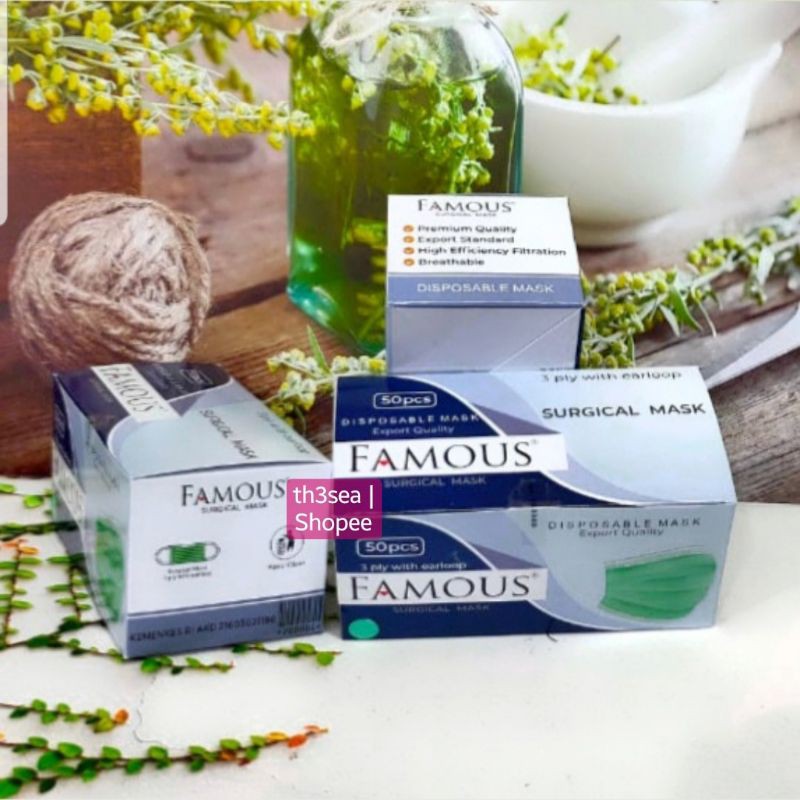Masker Bedah Surgical Mask Masker Medis Famous 3 Ply (50 Box)