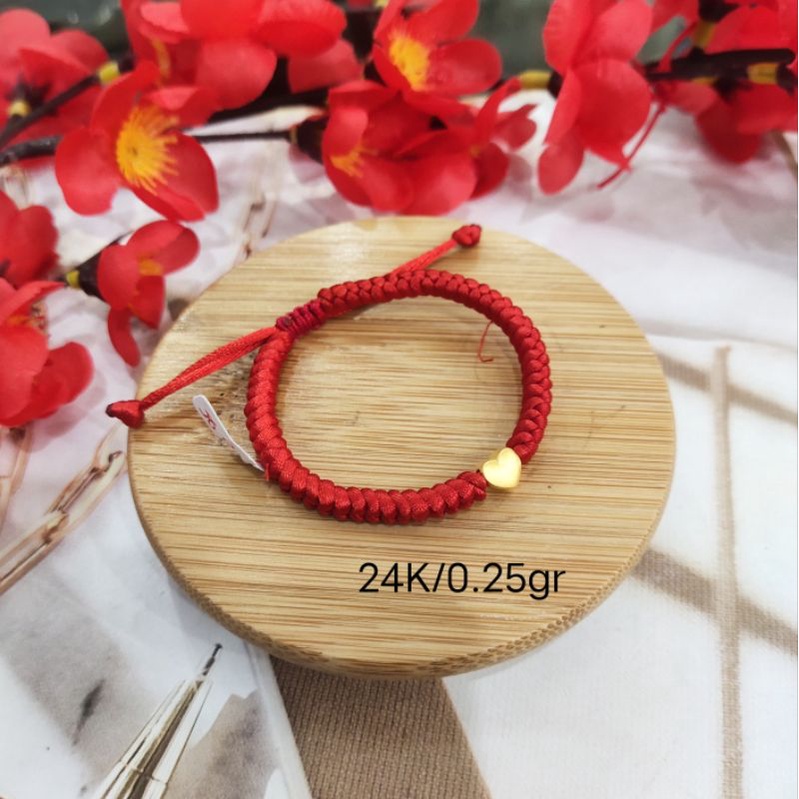 Gelang Tali Custom Warna dan Ukuran + Charm Love Emas Taiwan 24K (0.25gr)