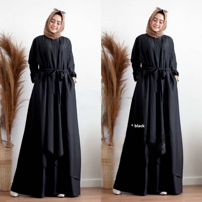 gamis syari ceruty Babydoll gamis pesta syar'i asdf terbaru gamis set hijab terlaris-black