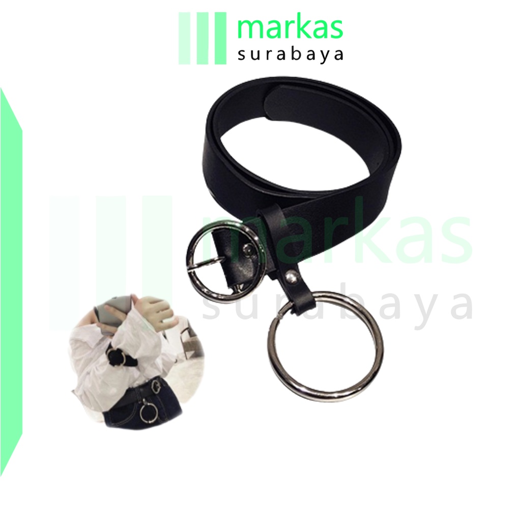 MARKAS  FB01 Ikat Pinggang Ring Bulat Tali Sabuk Kulit Hitam Fashion Wanita