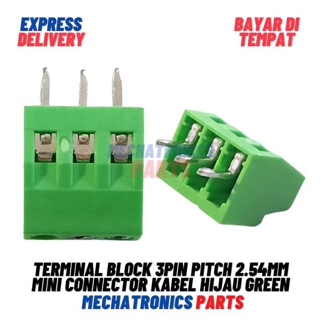 [5702] Terminal Block 3Pin Pitch 2.54mm Mini Connector Kabel PCB Screw Wire 3P Hijau Green