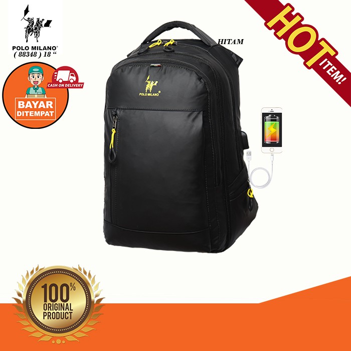 Tas RANSEL MURAH POLO MILANO - 88348 - TAS SEKOLAH PRIA IMPORT + USB ANTI AIR - FREE BOTOL MINUM