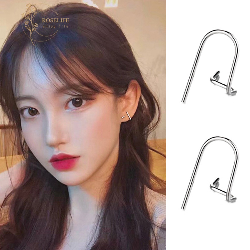 Roselife 1 Pasang Anting Tusuk Gantung Desain Geometri Asimetris Gaya Simple Untuk Wanita