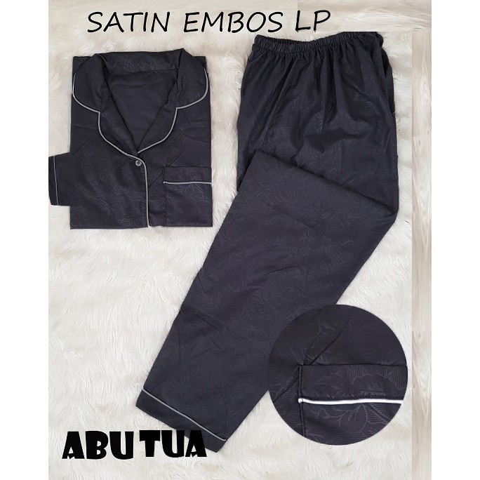 Rottenklass LP Piyama Saten Sleepwear Stelan Baju Tidur Lengan Panjang Celana Panjang Satin Embos-ABU TUA