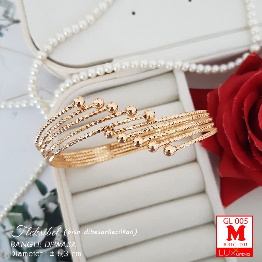 GL 005 GESER Gelang Bangle Dewasa Laris Perhiasan Set Xuping Lapis Emas Imitasi Gelang Bangkok Xuping Gelang Fleksiebl Bisa Dibesarkecilkan Gelang Big Size Gelang Jumbo Bisa dipakai Tangan Gemuk Besar Luxx Xuping-M. 5 Layer