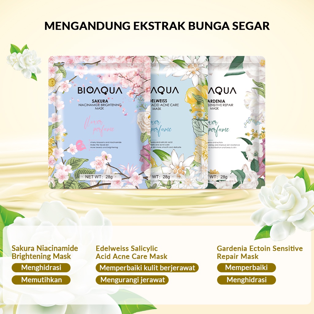 Bioaqua Sheet Mask Original/Hydrating and Moisturizing Mask/Niacinamide Masker Wajah Whitening/Salicylic Acid Acne/Ceramide Moisturizing Antioxidant Mask ORIGINAL BPOM