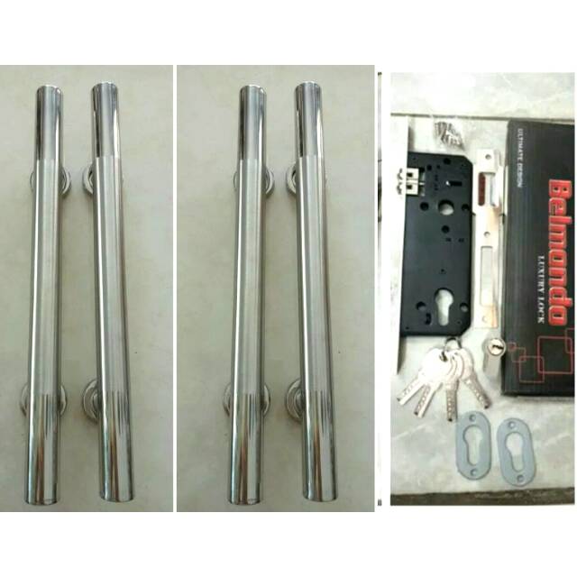 1SET 4PCS Pull handle pintu suling stainless Maven + kunci body pelor belmondo kunci pintu tarikan