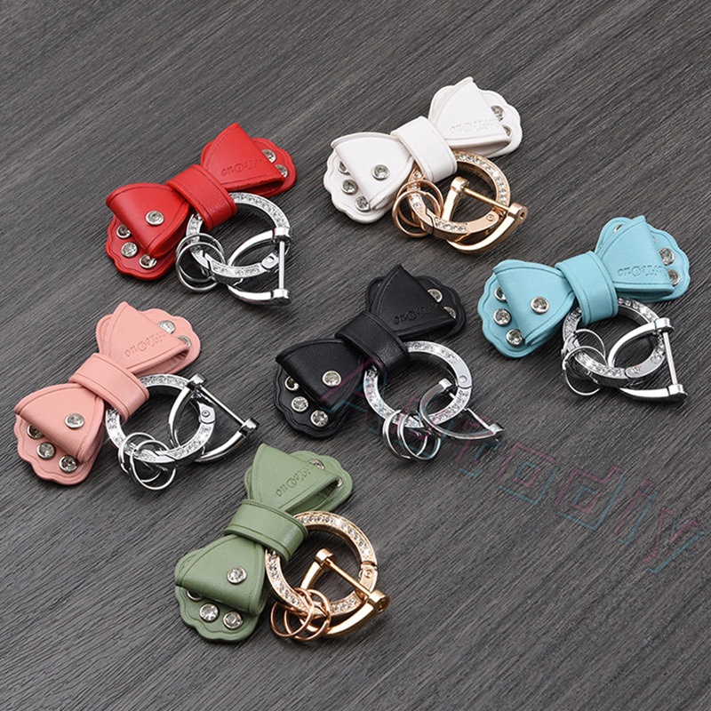 Lucu Wanita Kulit Kupu-Kupu Busur Gantungan Kunci Desain Mewah Kristal Ikatan Simpul Liontin Fashion Kristal Kunci Cincin Tas Mobil Styling Aksesori Hadiah Pacar
