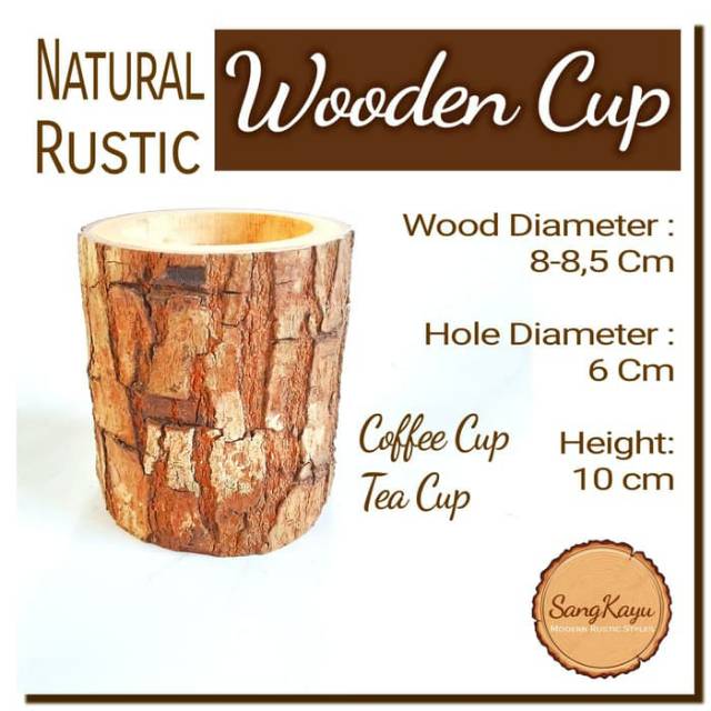 Wooden Cup mug glass 8x10 cm Gelas kayu Mug kayu Cangkir kopi teh kayu