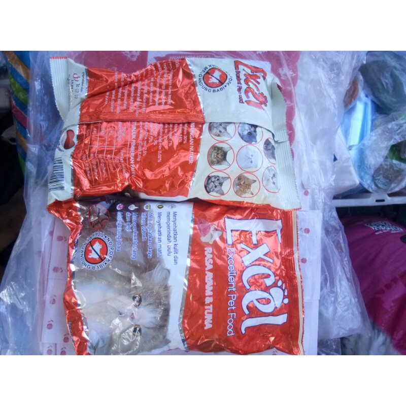 excel makanan kucing 500gr kemasan orange rasa ayam& tuna