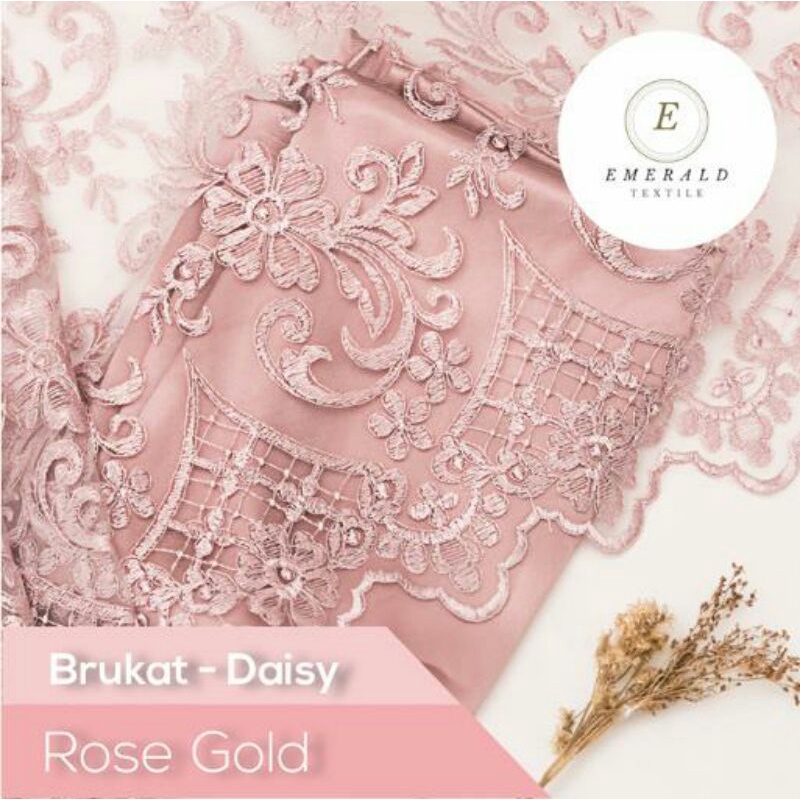 SETENGAH METER Kain Brokat Tile Prancis Bahan Kebaya Motif Daisy - Rose Gold ( HARGA PER 50cm KAIN )