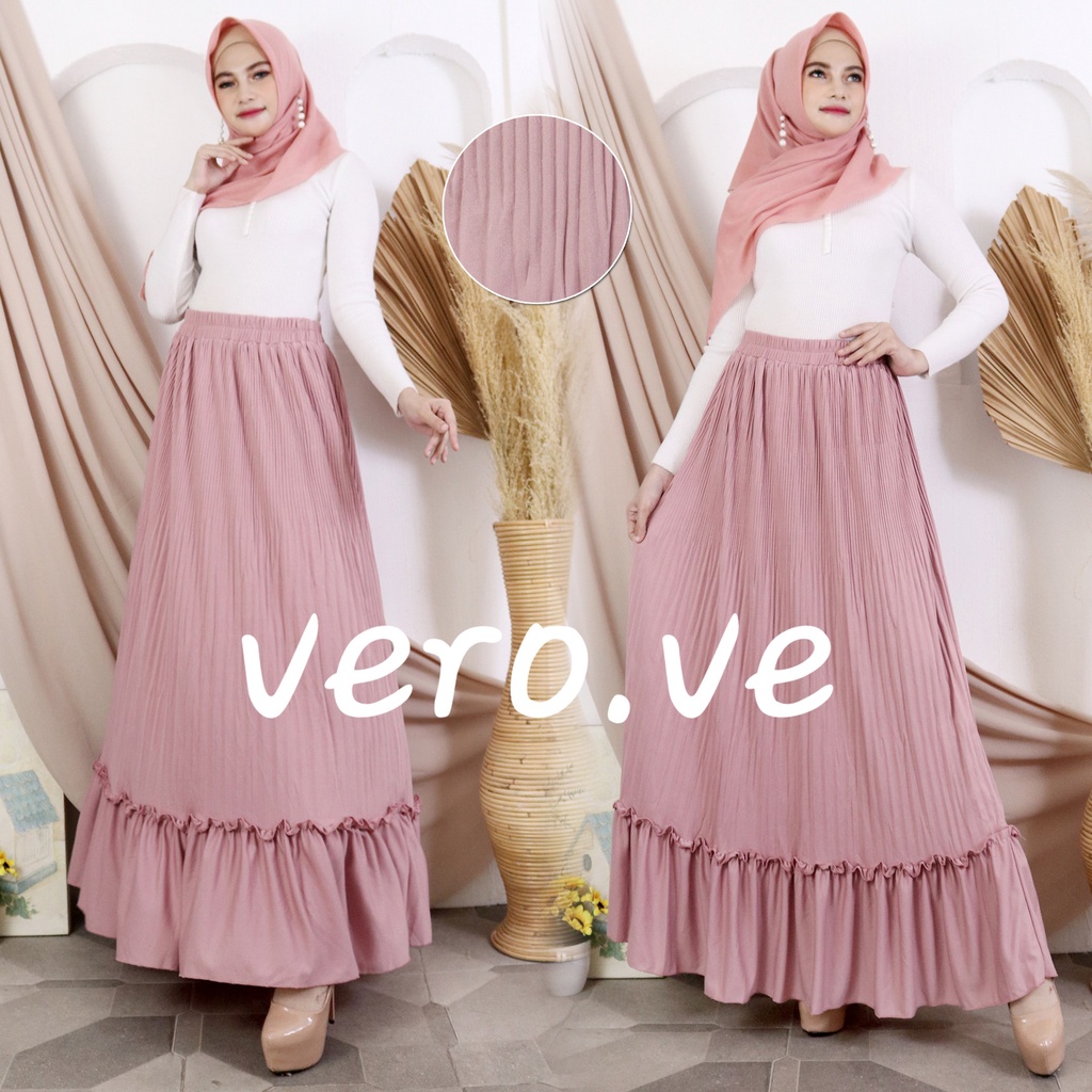 Rok panjang Plisket Lidi Cabang Rok muslim/Mayung/Payung Longgar/jumbo Bawahan Terbaru Termurah Terlaris-Dusty pink